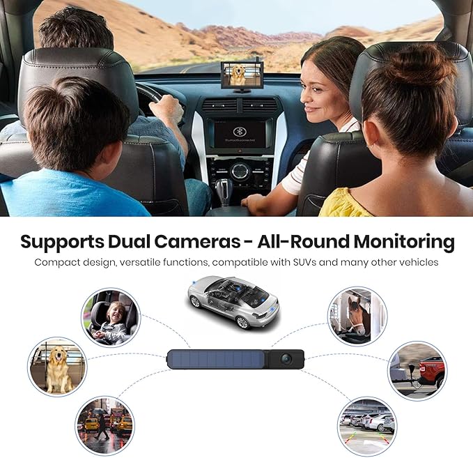 Foxpark Solar Wireless Backup Camera, 1080P 5'' Monitor Back Up Camera Systems Wireless, 3 Mins DIY Installation, Reverse Camera for Car, Truck, Van, RV