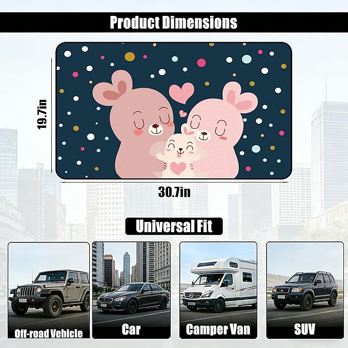 Magnetic Car Window Shade for Baby,Blackout Car Window Curtain,Car Shades for Side Windows,Sun Shade for Car Window baby,Cartoon Pattern Car Window Covers,UV Protection & Heat Blocking (Rabbit Family)