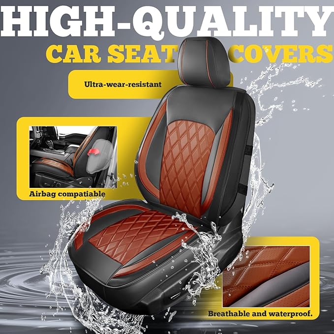 LINGVIDO Car Seat Covers for Front Seats (2 Seats) - Premium Perforated Nappa Leather,Waterproof Shield, Omni-Adapt Fit for SUVs Sedans, Ideal for Rideshare & Pets