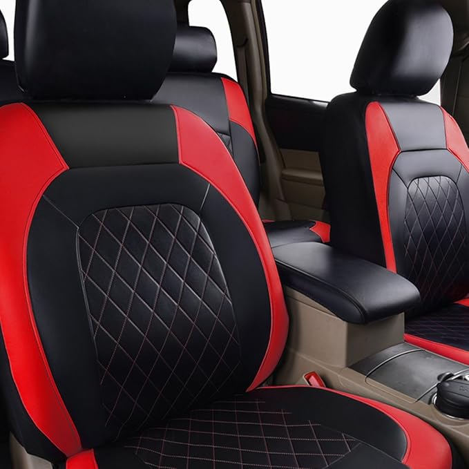 Deluxe Pu Luxury Leather Two Front Car Seat Covers, Waterproof Faux Leather Automotive Seat Covers Airbag Compatible Universal Fit for Most Sedans SUVs Vans (Black and Red)