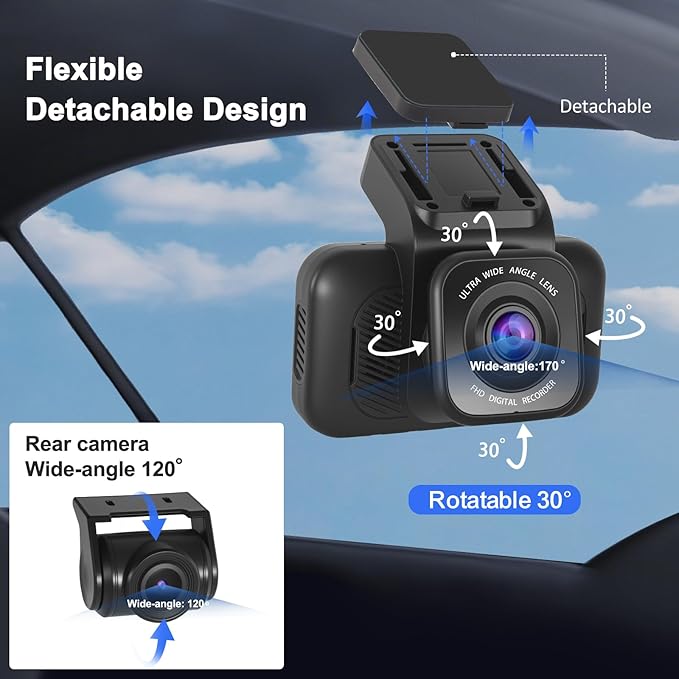 Dash Cam Front and Rear, 4K Dash Camera for Cars, Dual Dashcam with Hardwire Kit, 3" Screen Car Camera, 64GB Card Included, Night Vision, 24 Hours Parking Monitor, G-Sensor, Support 256 GB Max