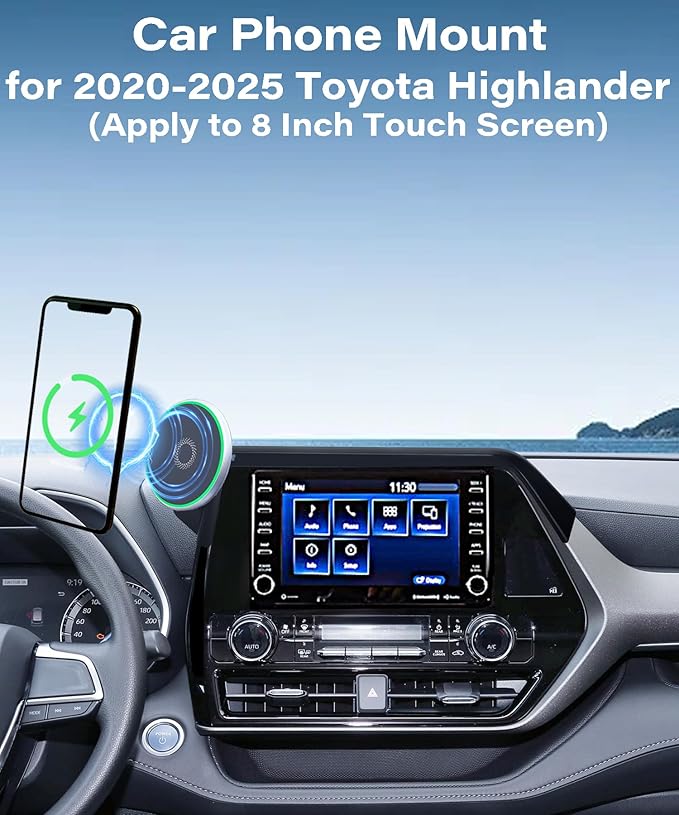 Car Phone Mount for 2020-2025 Toyota Highlander Accessories, Apply to 8 Inch Touch Screen, 15W Fast Wireless Charger Screen Fixed Clip Cell Phone Automobile Cradles Hands-Free