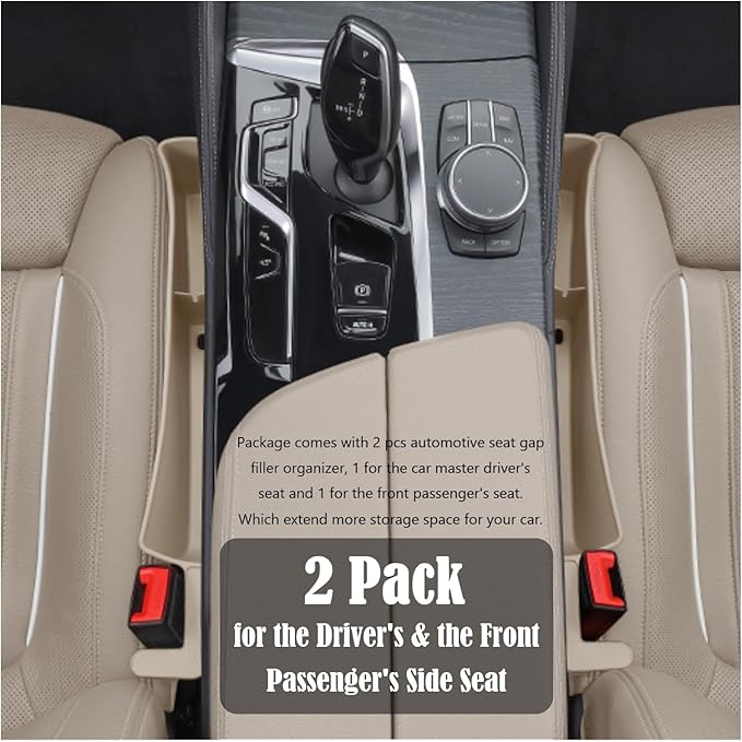 Seat Gap Storage Box for Your Car,Trucks, Auto Side Seat Gap Filler Organizer 2 Pack, Fill the Gap Space Between the Console and Seats, Universal Car Accessories Gap Filler, Beige