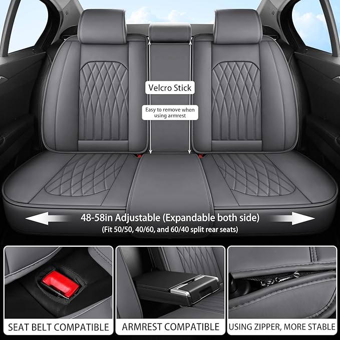 WELLDO Car Seat Covers Front Seats, Leather Seat Covers for Cars, Front Car Seat Protector Waterproof, Non-Slip Car Interior Covers Universal Automotive Seat Covers for Most Vehicle, Gray