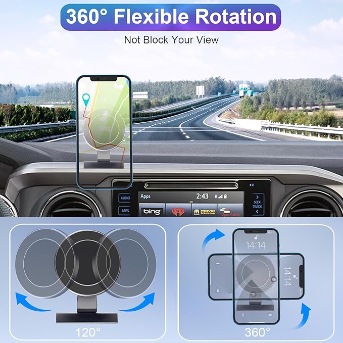 Kaishengyuan Magnetic Car Phone Holder for Toyota Tacoma 2016-2023, 3rd Gen Tacoma Dashboard Clip Cell Phone Cradles Adjustable 20x Super Strong Magnet Phone Stand Phone Mount Fit for All Smartphone