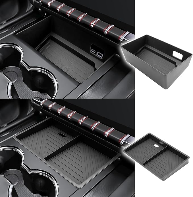 LFOTPP Center Console Organizer for 2025-2026 GMC Yukon (Elevation/AT4) 2PCS Armrest Storage Box Tray ABS Materials& TPE Wirless Mats Storage Box- Only Compatible with Console Without Cover