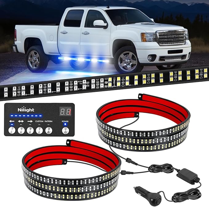 Nilight 2PCS 70 Inch Emergency Strobe Light Strip with Controller 864 LED Blue White Running Board Lights Flexible Side Flashing Warning Caution Safety Waterproof for Truck Construction Pickup