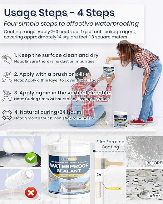 Waterproof Sealant 70oz Clear, TUFINEIN Transparent Waterproof Coating Water-Based Invisible Agent Roofs, Walls, Garden, Terraces Indoor & Outdoor