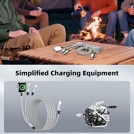 Travel Essentials 3in1 USB C Multi Charging Cable for iPhone Watch Charger,USB C to Type C/IP/iWatch Charger, Charging Cords for Multiple Devices Compatible with iWatch Series&iPhone 16-12 5FT