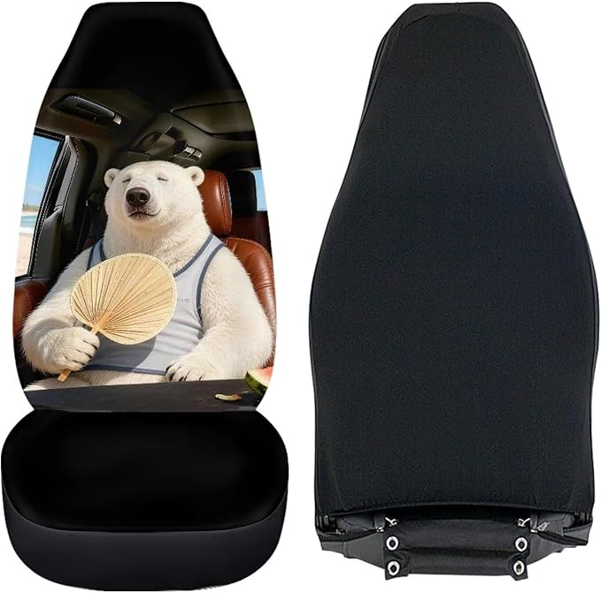 Funny Car Seat Covers 2 Pcs Automobile Front Seat Covers Polar Bear Breathable Protection Interior Accessories Anti-Slip Back Fabric Compatible with Most Cars,SUV,Sedan