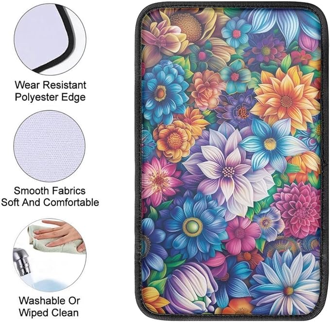 JoyLamoria Automotive Armrest Pad Boho Flower Print Car Armrest Cover for Women High Stretchy Auto Accessories Easy Install