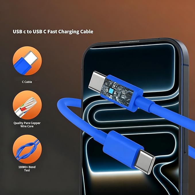 iPhone 17 16 Pro Max Charger Fast Charging, Super Fast USB C Chargers for iPhone 17(6FT+6FT+10FT) Type C Chargers Cord with Fast Charger Block for iPhone 17/16/15 Series/iPad/ GalaxyS26/S25/S24 Blue