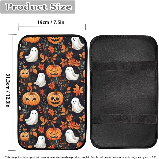 Cute Ghost Pumpkins Universal Center Console Armrest Soft Pad Protector Cover Center Console Cushion Universal Fit for Most Vehicle,SUV,Truck Car Accessories