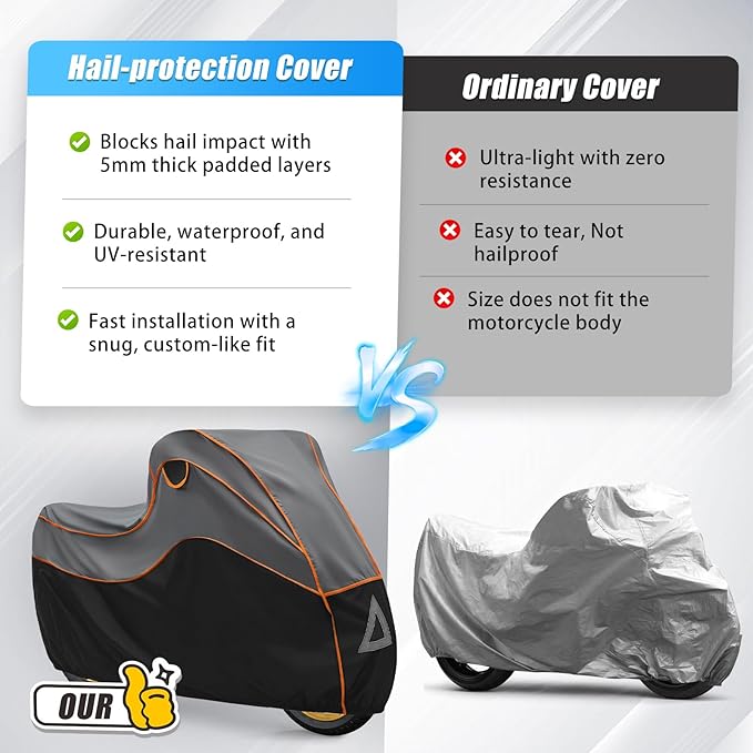 Thicken Hail Motorcycle Cover, Outdoor Waterproof Hail Motor Bike Cover for BMW R1200/1250 GS/Harley‑Davidson Street Glide/Honda Gold Wing/Yamaha tenere 700, with 5mm Thick EVA Cushion