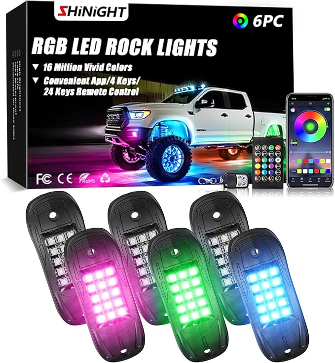 SHINIGHT Led Rock Lights for Trucks,6 Pods Lights for Jeep Brightness Truck underglow kit Exterior with App Control Flashing Music Mode RGB Lighting for UTV SUV ATV RZR Truck Accessories