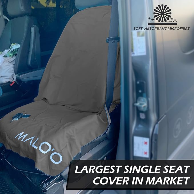 Malo’o SeatGuard Car Seat Cover Towel, Universal Seat Protector Towel for Trucks and Cars, Heavy Duty Seat Cover for Sports Gear, Dogs and Wet Clothing, Grey