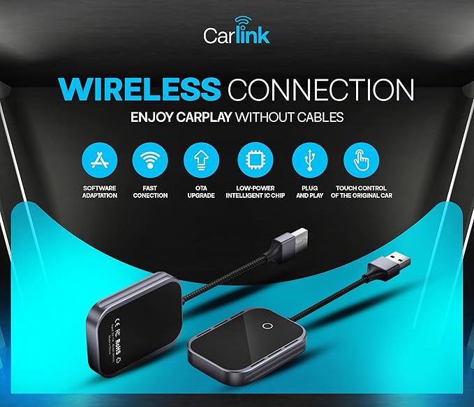 Carlink Wireless CarPlay & Android Auto Adapter for iPhone & Android - USB-C, No Latency, Seamless Multi-User Connection (iOS 10+, Bluetooth Car Stereo Support)