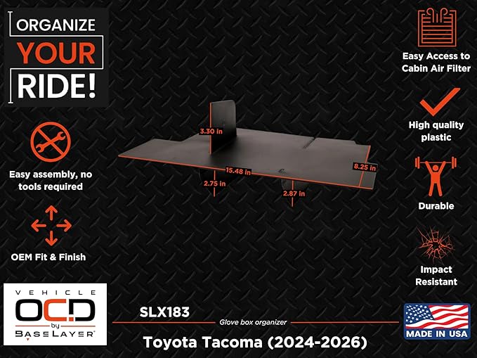 Vehicle OCD – Glove Box Organizer for Toyota Tacoma (2024-2026) – Made in USA - SLX183