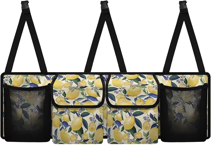 Lemon Car Trunk Organizer and Storage, Backseat Hanging Organizer for SUV, Truck, Collapsible Cargo Storage Bag with 4 Pockets, Car Interior Accessories