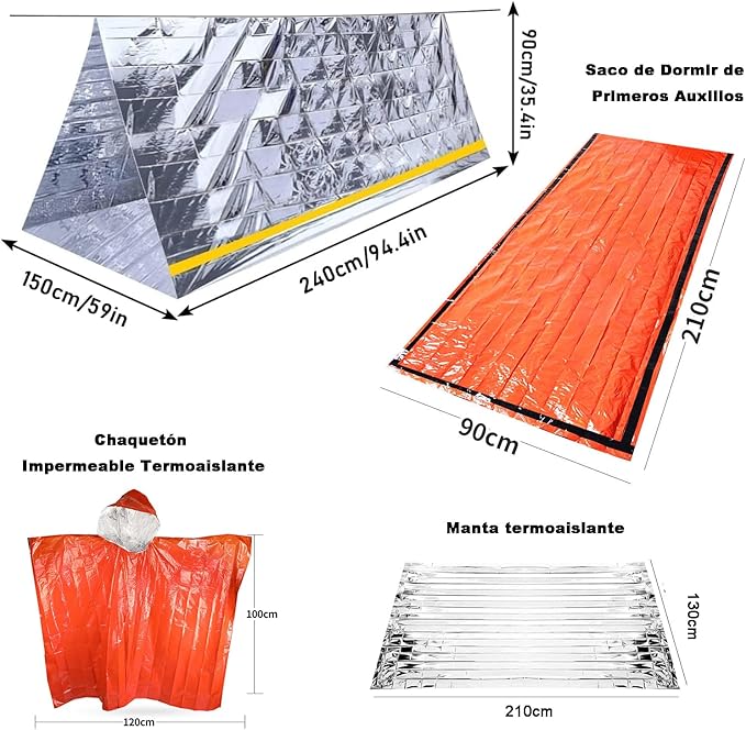 Outdoor Insulated Survival Kits-Emergency Blankets(5 Pack),1 Emergency Sleeping Bag,1 Emergency Tent,1 Emergency Mylar Poncho