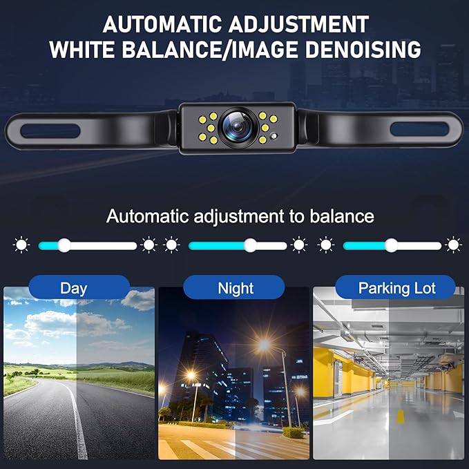 GLK Backup Camera, AHD 1080P Rear View License Plate Camera, Night Vision Reverse Camera with 9 LEDs, Wide Angle IP69K Waterproof Rear Camera for 12-24V Car Vehicle SUV RV