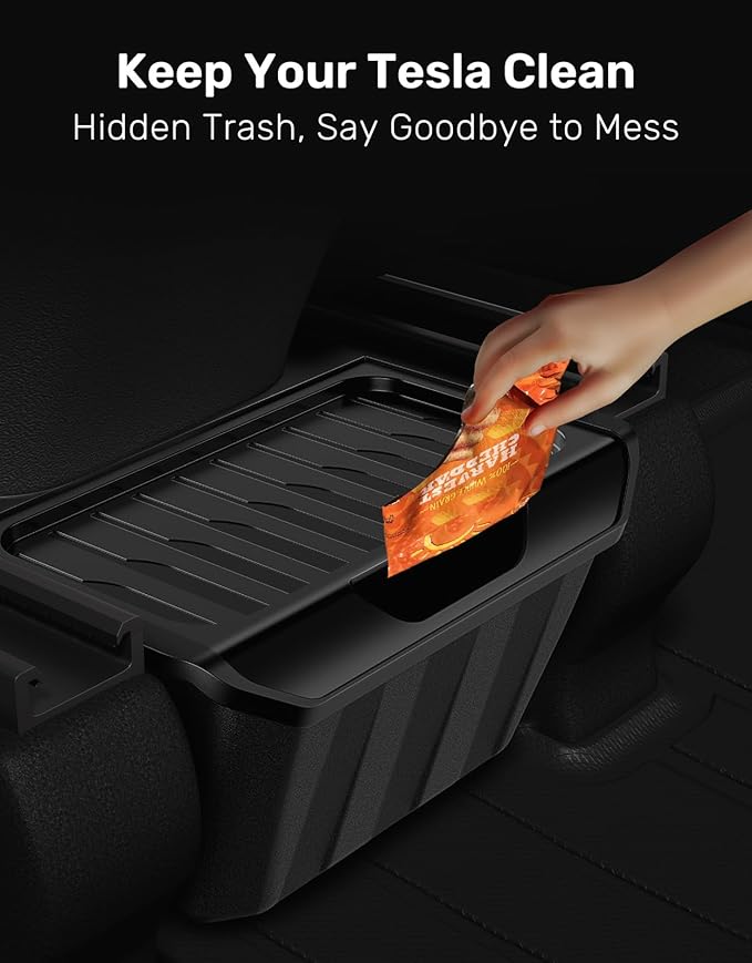 Zanch Tesla Trash Can, Multi-Use & Easy to Clean, Rear Center Console Organizer Designed for Model Y (2020-2025), Tesla Model Y Accessories 2025 [Not fit for New Model Y Juniper] - Hinged Lid