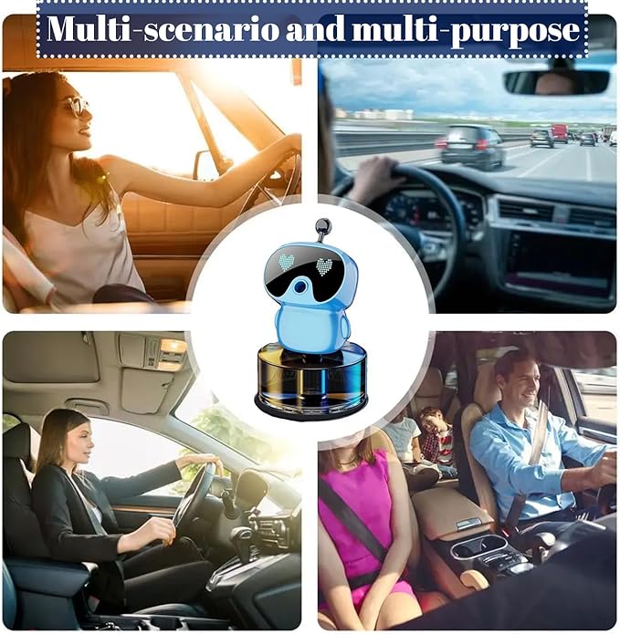 Robot Intelligent Aromatherapy Machine, Smart Cute Robot Car Air Freshener, Fine Spray/Fillable/Four-Gear Adjustment/Vibration Sensing/On-Off/Large Capacity Long-Lasting Fragrance/V1 (Blue, Ocean)