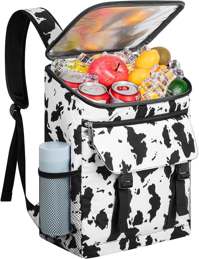 Cooler Backpack Soft Insulated Leak Proof 30 Cans Insulated Backpack Cooler Portable Picnic Camping Beach Hiking BBQ Lunch Backpack for Men and Women -Cow Color