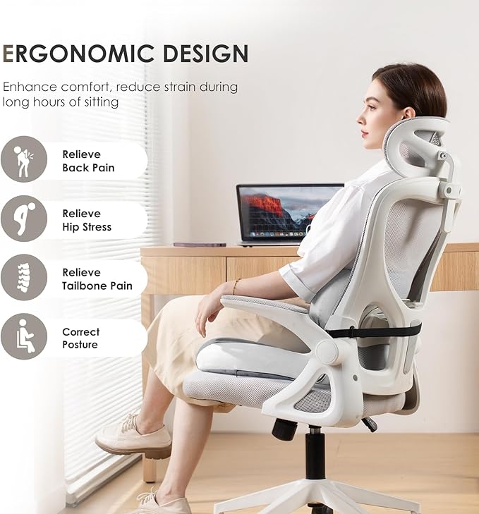 FLORICH Memory Foam Truck Seat Cushion,Car Seat Cushion and Lumbar Support Pillow for Office Chair, Ergonomic Back Support & Sciatica Relief for Long Drives(Beige Grey)