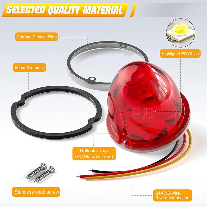 BJZ 4Pcs Red Watermelon LED Strobe+Constant Marker Lights Dual Function Watermelon-Shaped Side Marker Clearance Tail Top Cap Roof Lights for Trailer Truck Semi-Trailer Heavy-Duty Truck Bus Van