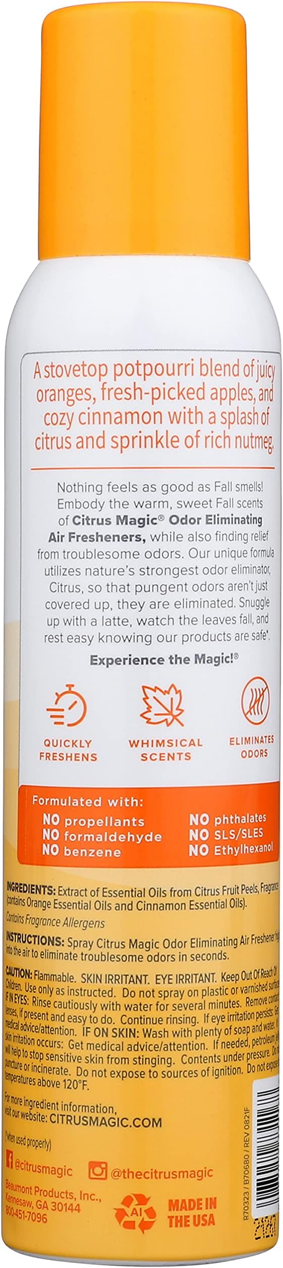 Citrus Magic Limited Edition Natural Odor Eliminating Air Freshener Spray, Orange Spice Cider, 3-Ounce, Pack of 3