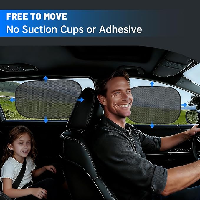 4 PCS Universal Car Window Shades for Baby, 20"x12" Static Cling Mesh Car Shades for Side Windows, Easy Fold UV & Sun Protection Window Covers for Family Travel