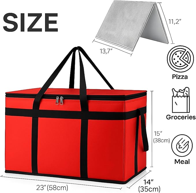 Bodaon Insulated Food Delivery Bag With Hard Bottom, XXXL Pizza Cooler Bags, Rideshare Delivery Bag, Grocery Shopping bag, Thermal Cold/Hot Styrofoam Carrier for Travel/Catering/Car