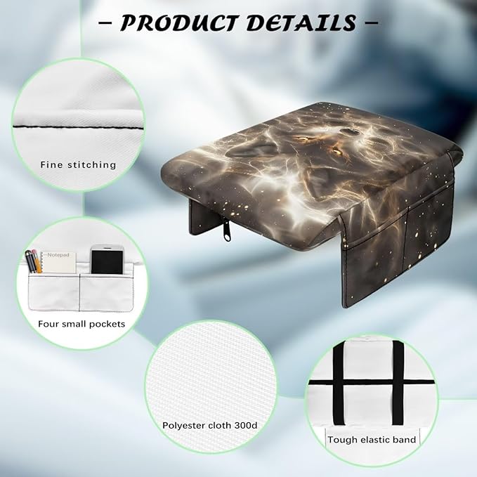 Car Center Console Cover Non-Slip Armrest Protector with 4 Storage Bags Wolf Print Car Armrest Seat Box Pad Car Interior Accessories for Most Vehicle