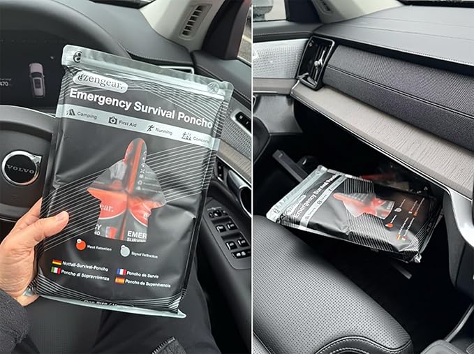 aZengear Emergency Survival Poncho (4pc) Thermal Mylar Foil Blanket for Heat Retention and Rain | Reversible with Hood | Waterproof, Windproof, Portable, Hands-Free, Outdoor Kit (Orange)