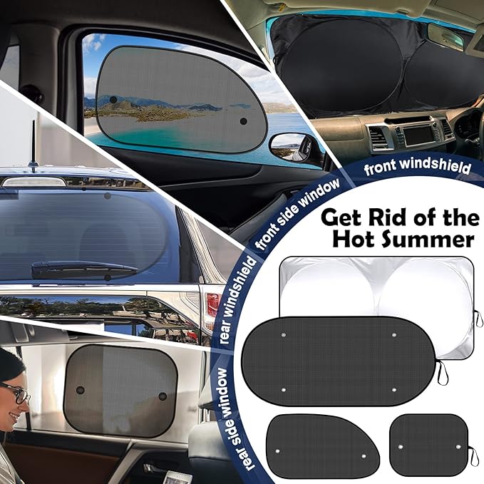 Tallew 6 Pack Car Window Shades for Baby, Include Front Rear Side Sun Visor Windshield Shade Cling Sunshade with Suction Cups for UV Protection(63 x 34 Inch)