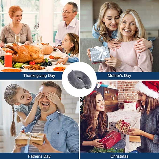 Travel Pillow 100% Pure Comfortable U Shape Memory Foam Pillows Neck and Head Support Portable Travel Neck Pillow Suitable for Planes Airplane for Traveling,Train,Self-Drivingng Car,(Grey)