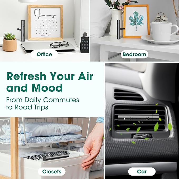 2Pcs Custom Car Air Freshener Vent Clips, Scented Sticks Kit with 10 Different Aroma Bags (2 Stick Each) & 8 Unscented Refill Sticks, Long-Lasting Odor Eliminator Car Diffuser