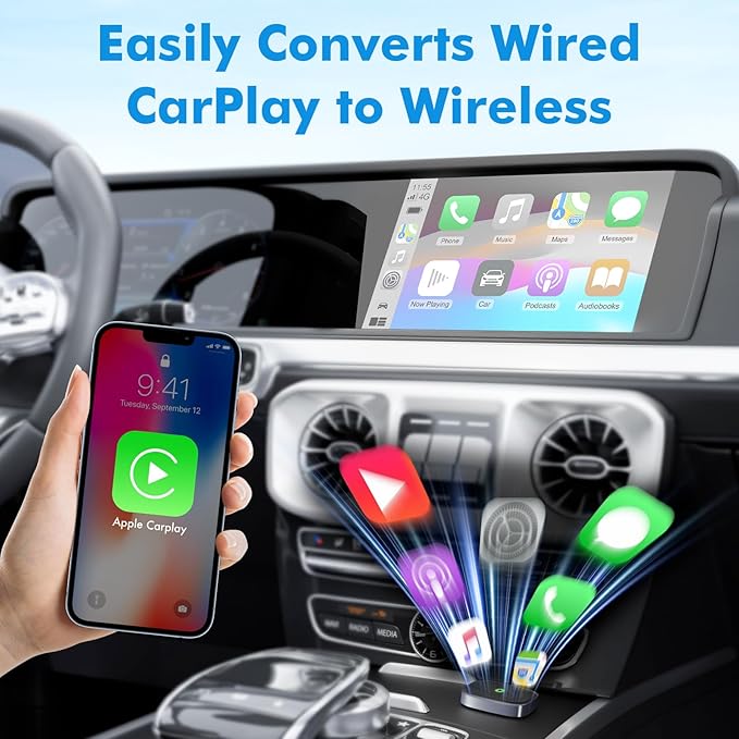 Travel Depot Wireless CarPlay Adapter for iPhone, Converts Wired to Wireless Adapter CarPlay, Plug & Play for Apple Car Play, Fast Auto Connect Bluetooth Dongle Car Streaming Device, Fits 800+ Models