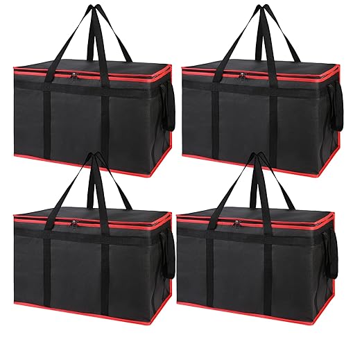 Bodaon 4-Pack Cooler Insulated Food Delivery Bag, Rideshare Delivery Bag, XXX-Large Thermal Bags for Catering/Hot Pizza, Travel/Camping Essentials/Picnic/Grocery Reusable Warmer Frozen, Black-Red Edge