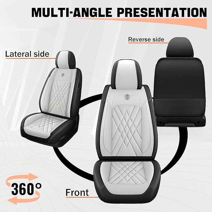 Car Seat Covers Compatible with Toyota Camry 2012-2026 Durable Waterproof Automotive Seat Covers Stretchable Fabric Material, Airbag Compatibility, Premium Nappa Leather(Black White, 2 Pcs Front)