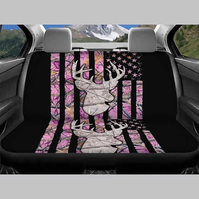 KEIAHUAN Car Seat Covers Pink Front Saddle Blanket Rear Split Bench Protection Cover Soft and Comfortable Automotive Accessories Fit Most Cars, Sedan, Truck, SUV and Van, Branch Camo Hunting