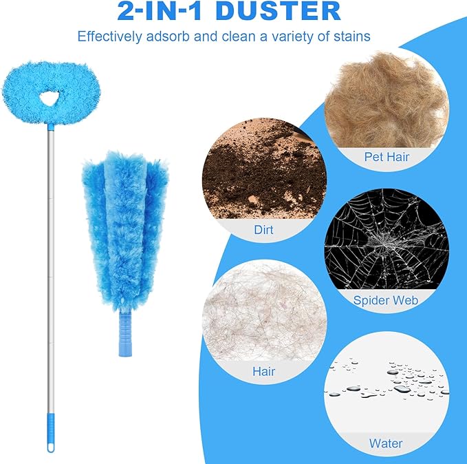 Storystore Ceiling Fan Cleaner Duster - Adjustable Duster with Extension Pole,Dusters for Cleaning Fan Blade, Walls and Cobweb (Round / 4Claw)