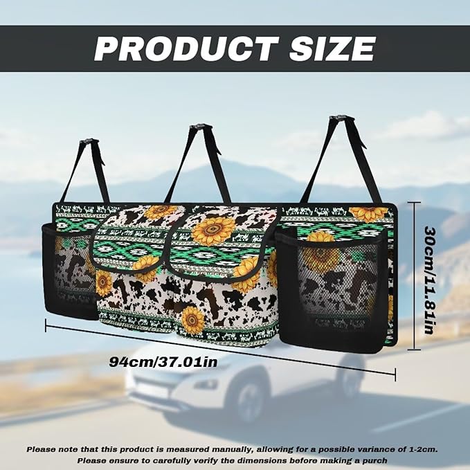 Sunflower Cow Spots Car Trunk Organizer Navajo Aztec Hanging Car Organization Car Storage Bag for SUVs, Vans, Cars