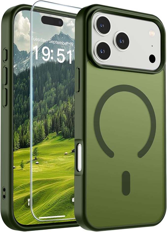 SUPFINE Magnetic for iPhone 17 Pro Max Case (Compatible with MagSafe)(Military Grade Drop Protection) Translucent Matte Shockproof with Anti-Fingerprint Phone Cover,Cangling Green