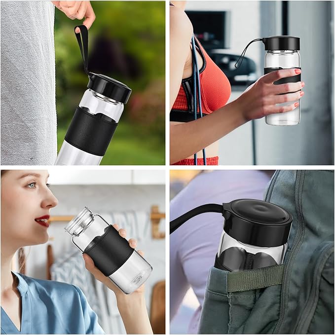 Small Glass Shaker Bottle, 2 Pack 16oz BPA Free Odorless Shaker Bottle with 304SS Mixing Ball and Removable Cleaning Brush for Fitness & Protein Shakes(Black-2Pack)