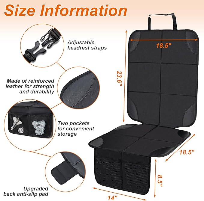 Car Seat Protector,2Pack Car Seat Cushion,with Thickest Padding and Non-Slip Backing,Waterproof 600D Fabric Car Seat Covers with Storage Pockets for Baby for Baby、Pet and All Types of Cars