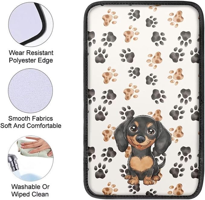 UNICEU Dachshund Dog Paw Car Center Console Armrest Cover Pad for Women, Neoprene Car Interior Accessories Anti-Slip Soft Automotive Armrest Seat Box Cover Soft Console Pads