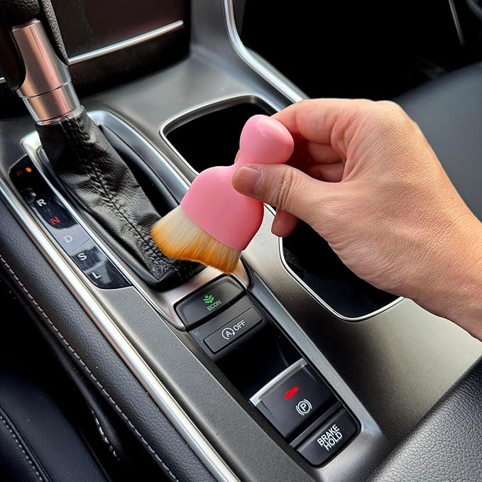 Car Detailing Brush, Soft Bristle Cleaning Brush, Scratch-Free Auto Duster Tool for Dashboard, Air Vents, Leather & Interior Cleaning (Pink&Brown)