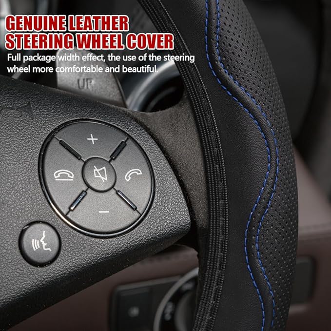Car Steering Wheel Cover, 14.5-15 Inch Comfortable Grip Microfiber Leather Non-Slip Wheel Cover, Auto Elastic Breathable Wheel Steering Protector, Universal Interior Accessories Fit Vehicles